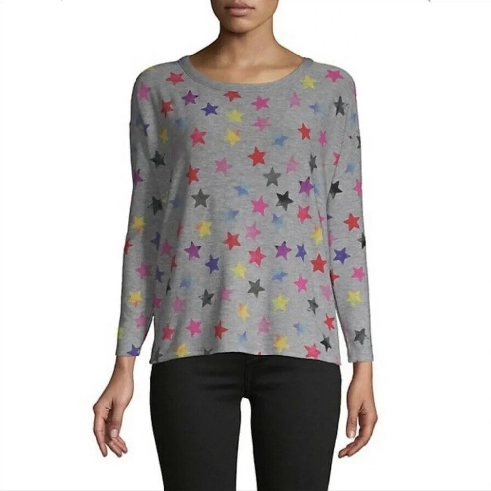 Chaser Rainbow Star Print Graphic Crewneck Dolman Sweatshirt Size XS